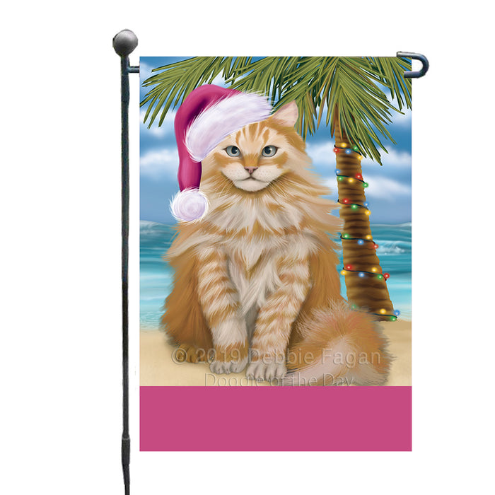 Personalized Summertime Happy Holidays Christmas Siberian Cat on Tropical Island Beach  Custom Garden Flags GFLG-DOTD-A60543