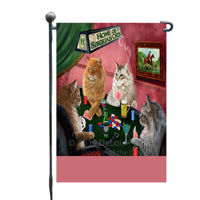 Personalized Home of Siberian Cats Four Dogs Playing Poker Custom Garden Flags GFLG-DOTD-A60300