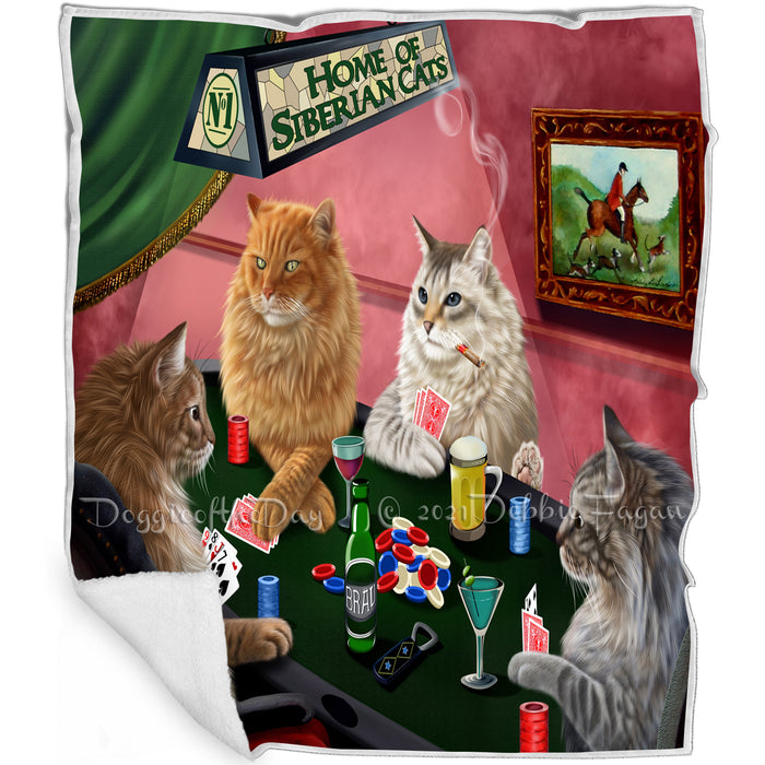 Home of Siberian 4 Cats Playing Poker Blanket BLNKT106482