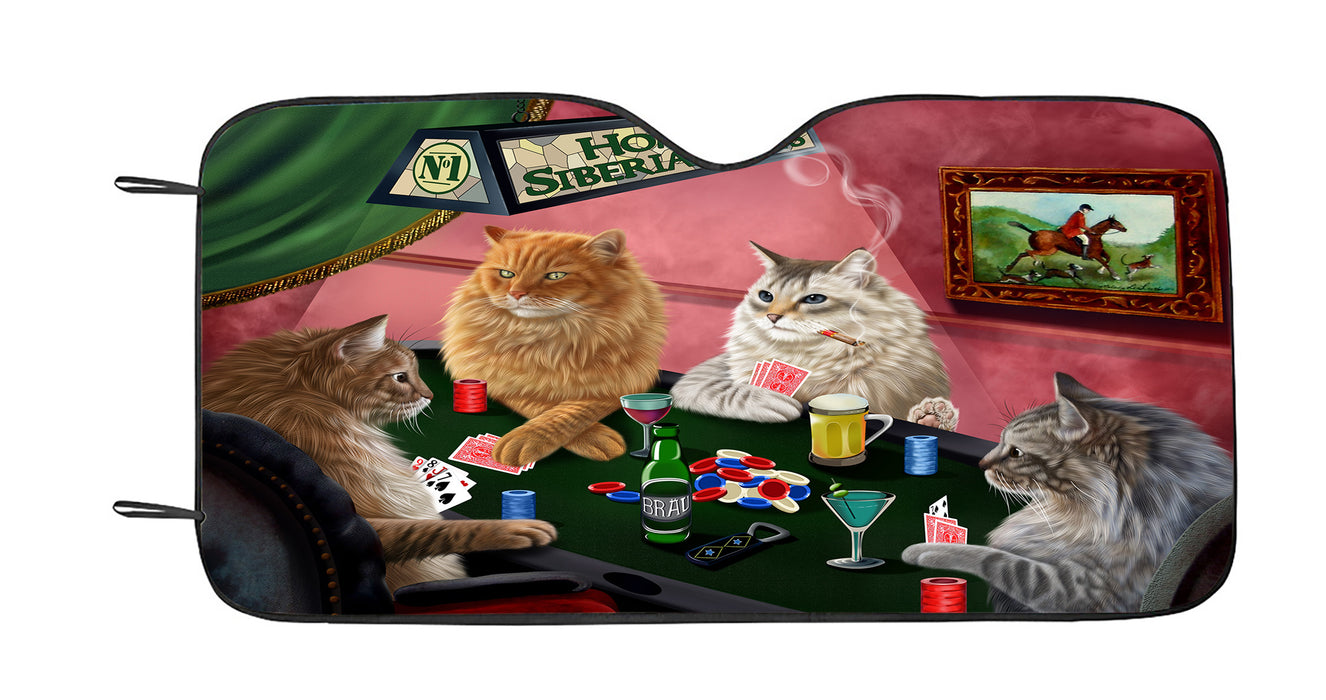 Home of  Siberian Cat Playing Poker Car Sun Shade
