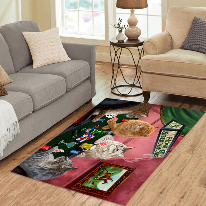 Home of  Siberian Cat Playing Poker Area Rug