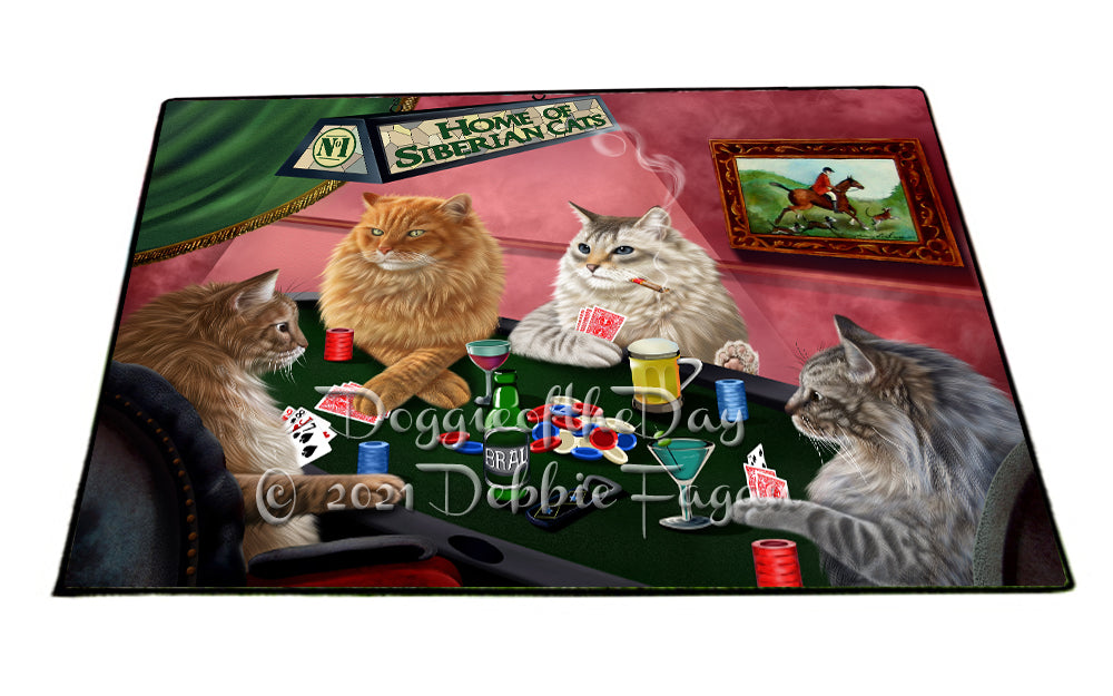 Home of Siberian Cat Playing Poker Indoor/Outdoor Welcome Floormat - Premium Quality Washable Anti-Slip Doormat Rug FLMS58294
