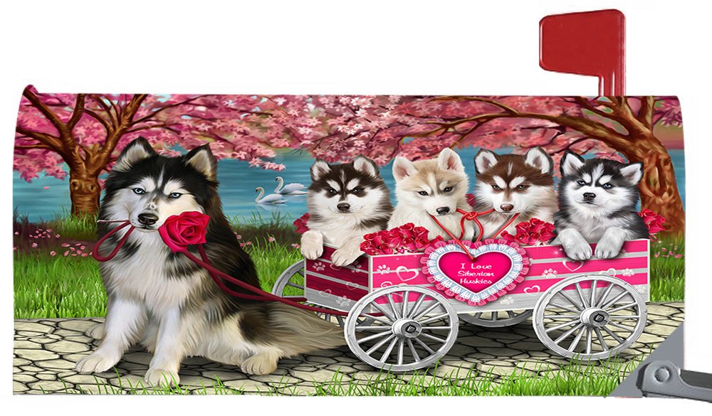 I Love Siberian Husky Dogs in a Cart Magnetic Mailbox Cover MBC48589