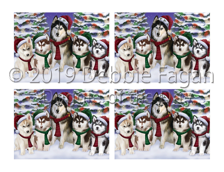 Siberian Husky Dogs Christmas Family Portrait in Holiday Scenic Background Placemat