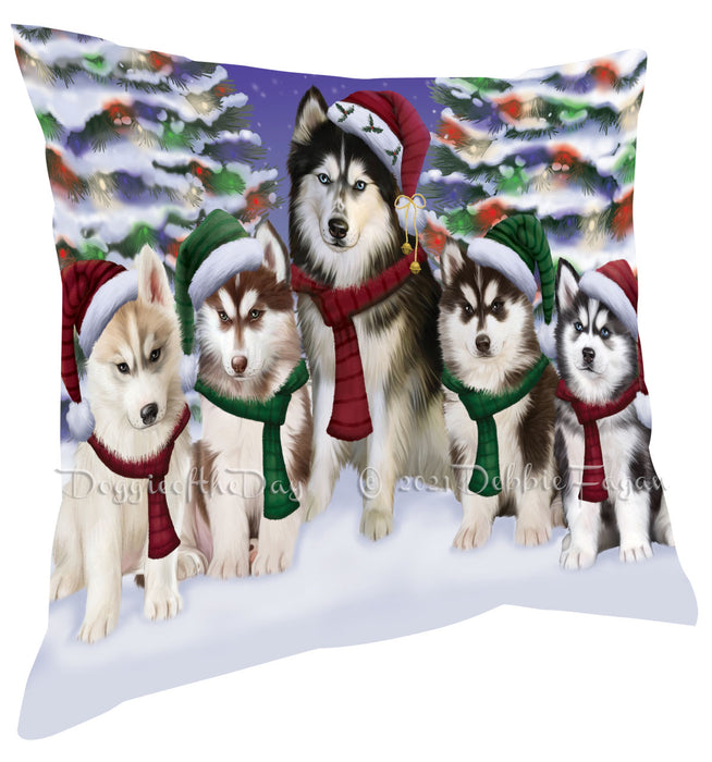 Christmas Family Portrait Siberian Husky Dog Pillow with Top Quality High-Resolution Images - Ultra Soft Pet Pillows for Sleeping - Reversible & Comfort - Ideal Gift for Dog Lover - Cushion for Sofa Couch Bed - 100% Polyester