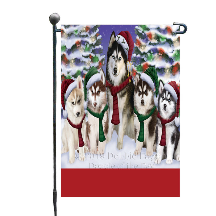 Personalized Christmas Happy Holidays Siberian Husky Dogs Family Portraits Custom Garden Flags GFLG-DOTD-A59151