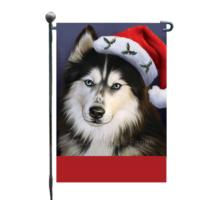 Personalized Christmas Holidays Siberian Husky Dog Wearing Santa Hat Portrait Head Custom Garden Flags GFLG-DOTD-A59861