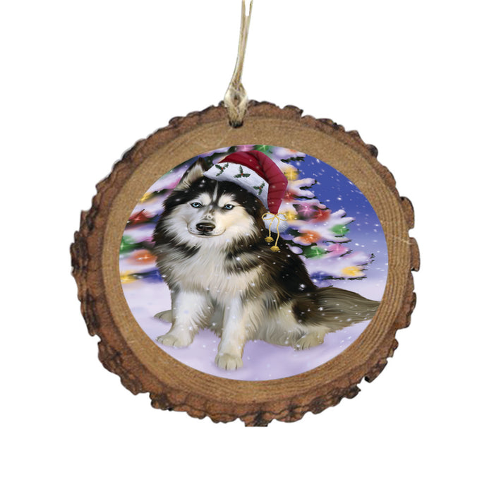 Winterland Wonderland Siberian Husky Dog In Christmas Holiday Scenic Background Wooden Christmas Ornament WOR49642