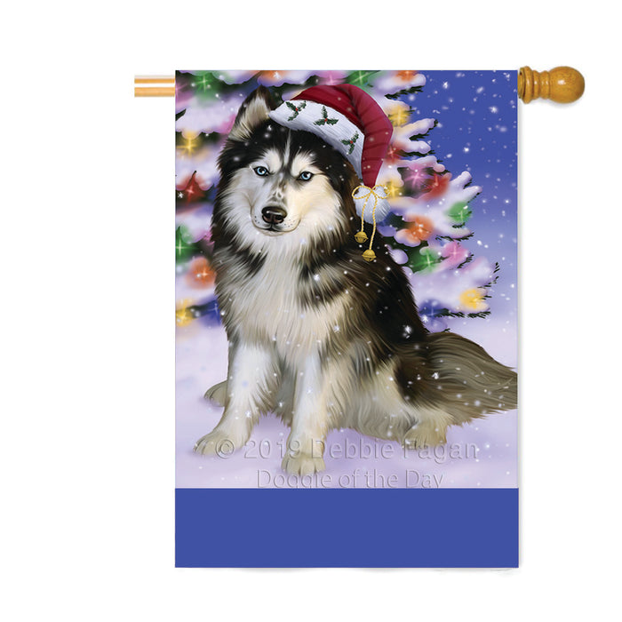 Personalized Winterland Wonderland Siberian Husky Dog In Christmas Holiday Scenic Background Custom House Flag FLG-DOTD-A61459