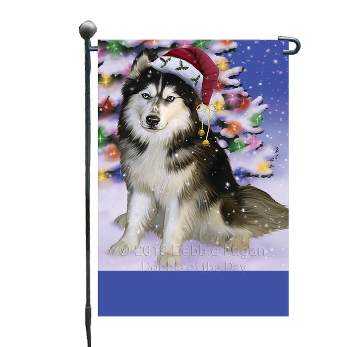 Personalized Winterland Wonderland Siberian Husky Dog In Christmas Holiday Scenic Background Custom Garden Flags GFLG-DOTD-A61403