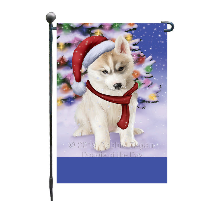 Personalized Winterland Wonderland Siberian Husky Dog In Christmas Holiday Scenic Background Custom Garden Flags GFLG-DOTD-A61404