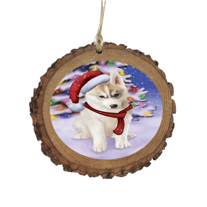 Winterland Wonderland Siberian Husky Dog In Christmas Holiday Scenic Background Wooden Christmas Ornament WOR49643