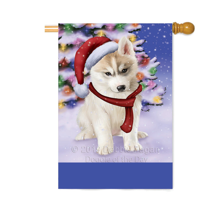 Personalized Winterland Wonderland Siberian Husky Dog In Christmas Holiday Scenic Background Custom House Flag FLG-DOTD-A61460
