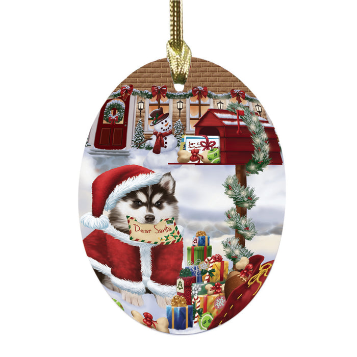 Siberian Husky Dog Dear Santa Letter Christmas Holiday Mailbox Oval Glass Christmas Ornament OGOR49084