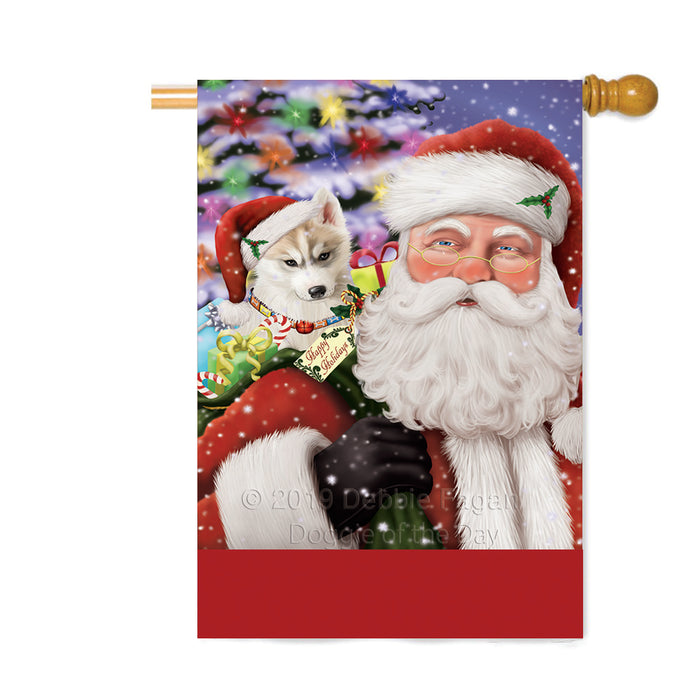 Personalized Santa Carrying Siberian Husky Dog and Christmas Presents Custom House Flag FLG-DOTD-A63526