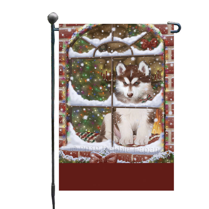 Personalized Please Come Home For Christmas Siberian Husky Dog Sitting In Window Custom Garden Flags GFLG-DOTD-A60205