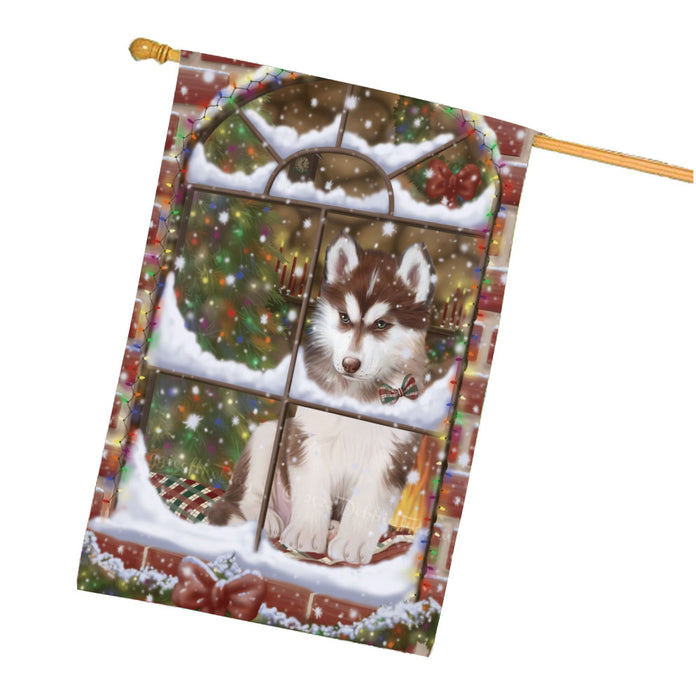 Please come Home for Christmas Siberian Husky Dog House Flag Outdoor Decorative Double Sided Pet Portrait Weather Resistant Premium Quality Animal Printed Home Decorative Flags 100% Polyester FLG68022