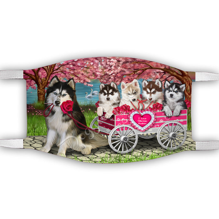 I Love Siberian Husky Dogs in a Cart Face Mask FM48186