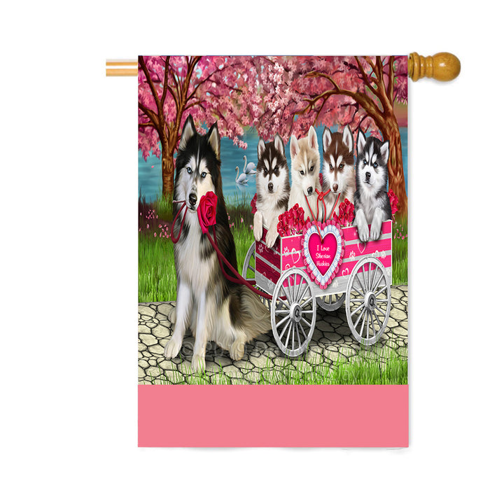 Personalized I Love Siberian Husky Dogs in a Cart Custom House Flag FLG-DOTD-A62246