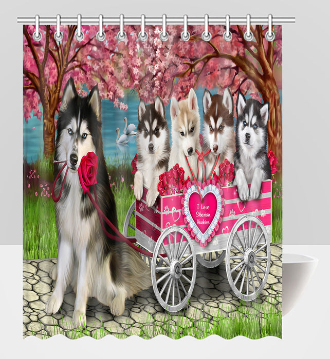 I Love Siberian Husky Dogs in a Cart Shower Curtain