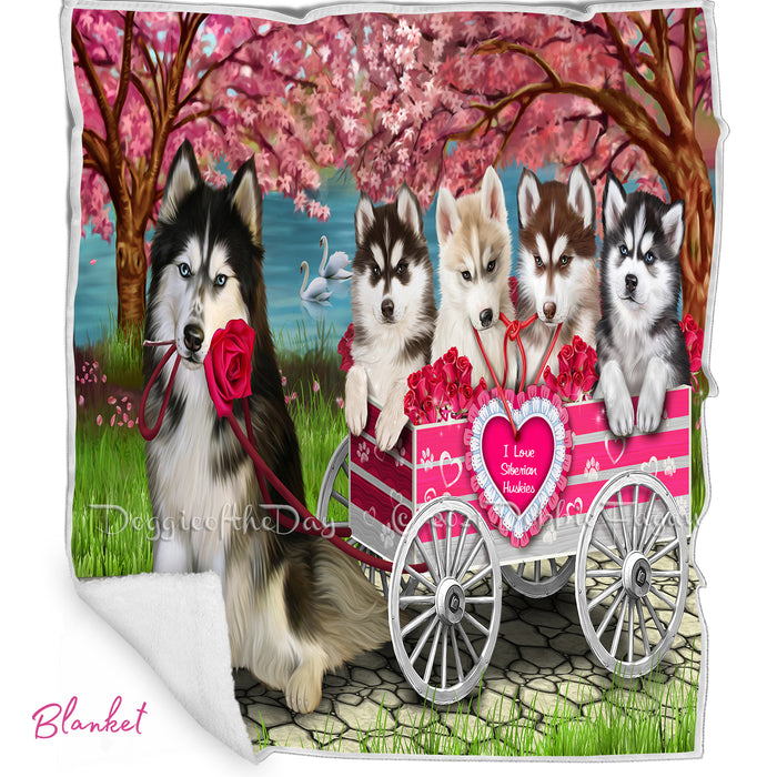 Mother's Day Gift Basket Siberian Husky Dogs Blanket, Pillow, Coasters, Magnet, Coffee Mug and Ornament