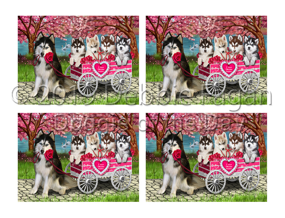 I Love Siberian Husky Dogs in a Cart Placemat