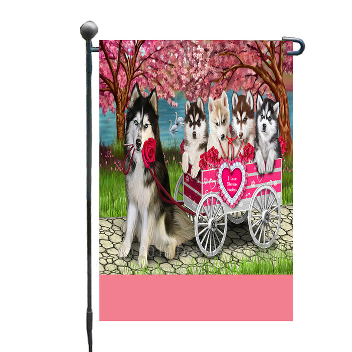 Personalized I Love Siberian Husky Dogs in a Cart Custom Garden Flag GFLG-DOTD-A62190