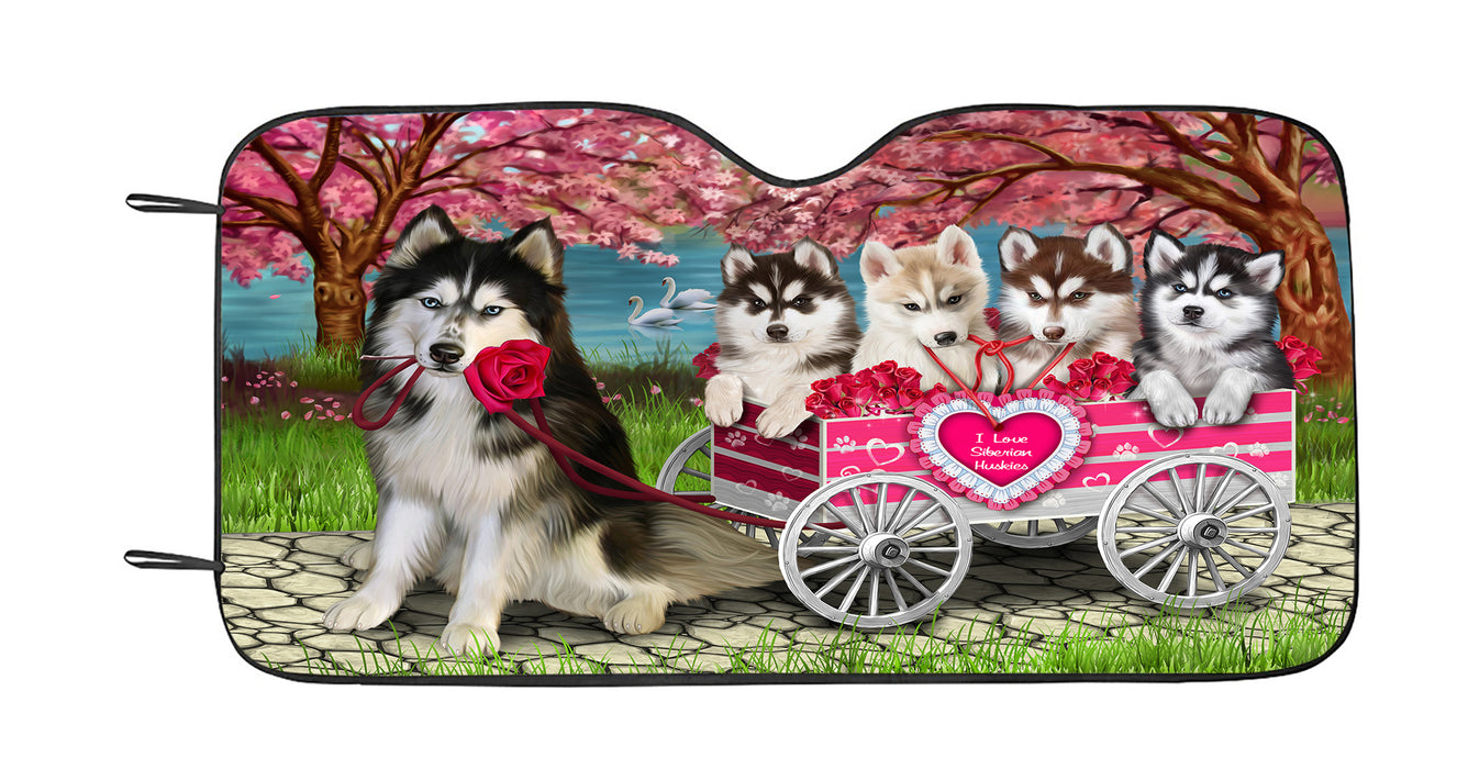 I Love Siberian Husky Dogs in a Cart Car Sun Shade