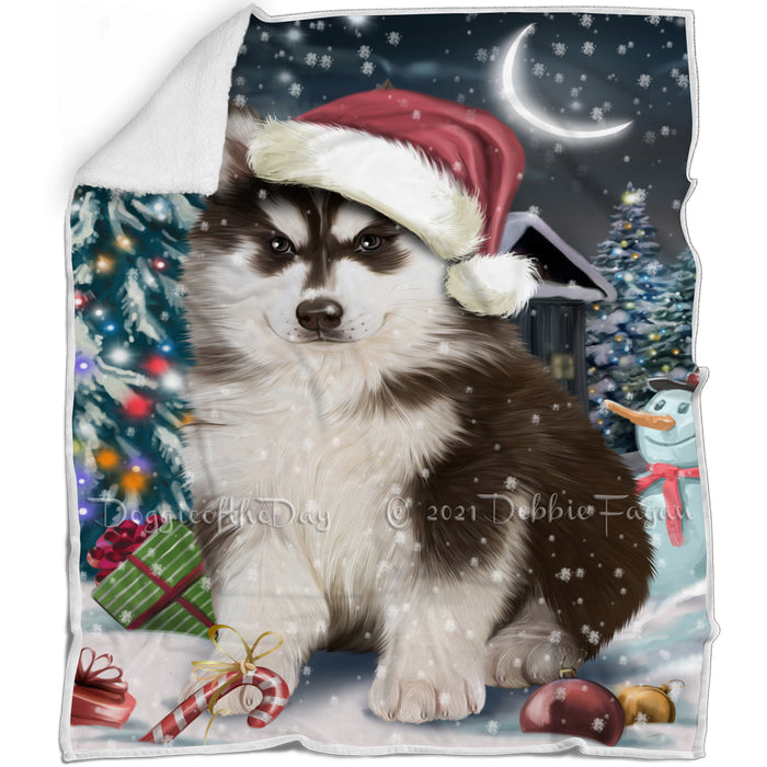 Have a Holly Jolly Christmas Siberian Husky Dog in Holiday Background Blanket D102