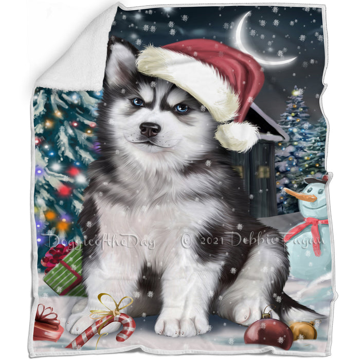 Have a Holly Jolly Christmas Siberian Husky Dog in Holiday Background Blanket D103