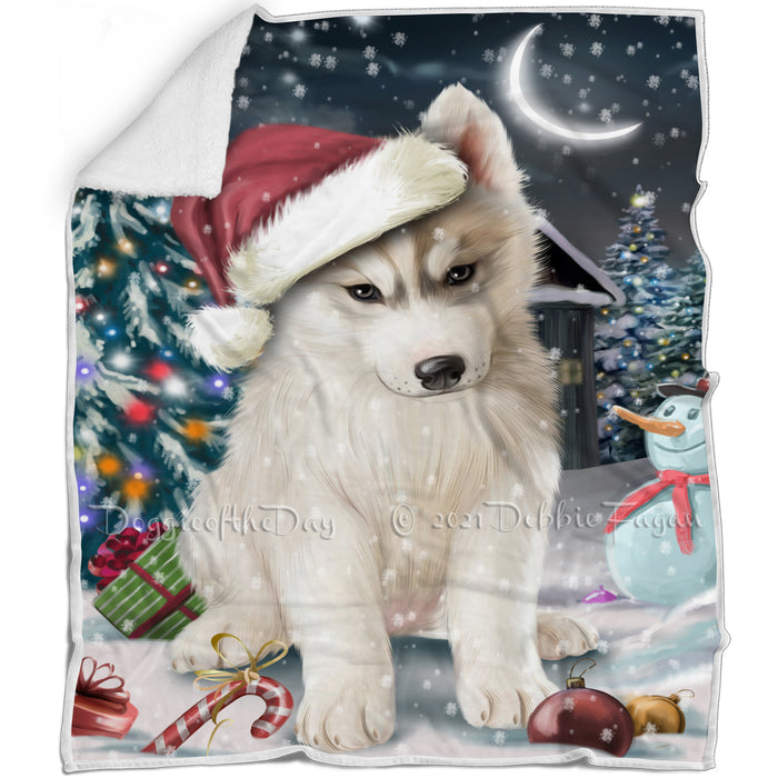 Have a Holly Jolly Christmas Siberian Husky Dog in Holiday Background Blanket D104