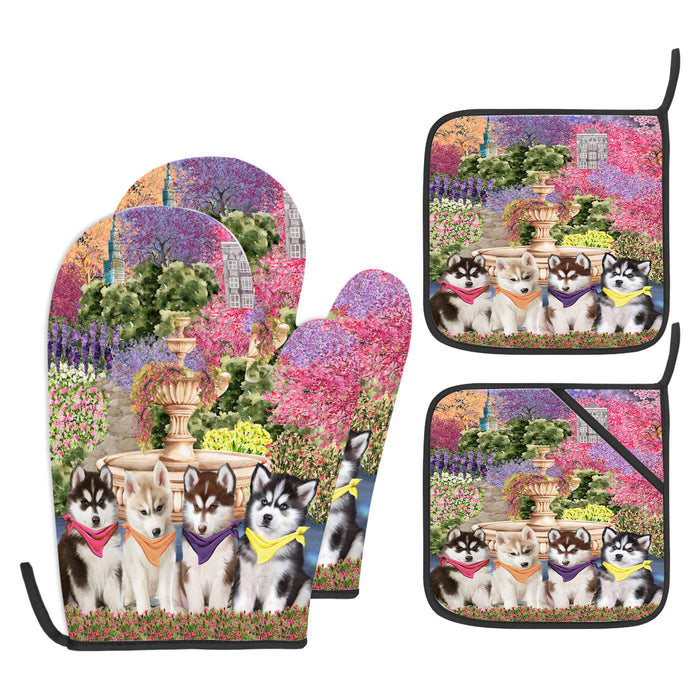 Siberian Husky Oven Mitts and Pot Holder Set: Explore a Variety of Designs, Personalized, Potholders with Kitchen Gloves for Cooking, Custom, Halloween Gifts for Dog Mom