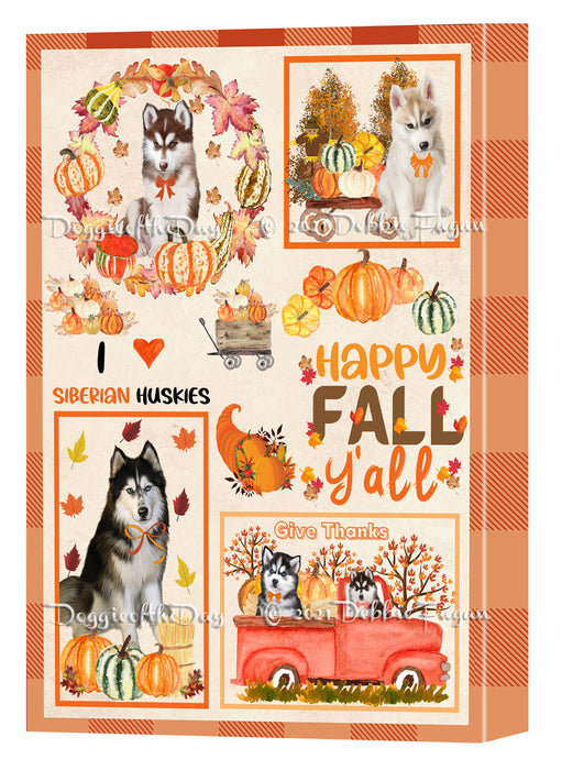 Happy Fall Y'all Pumpkin Siberian Husky Dogs Canvas Wall Art - Premium Quality Ready to Hang Room Decor Wall Art Canvas - Unique Animal Printed Digital Painting for Decoration