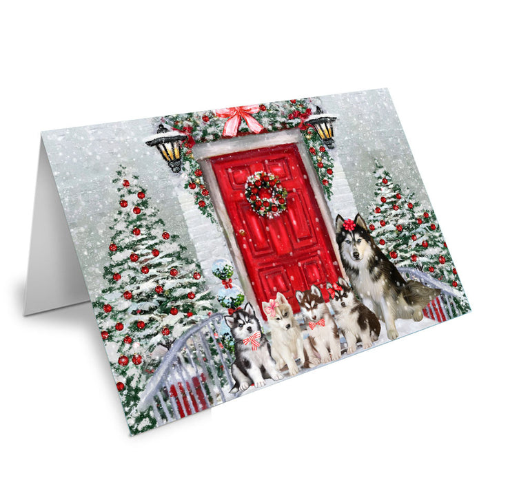 Christmas Holiday Welcome Siberian Husky Dog Handmade Artwork Assorted Pets Greeting Cards and Note Cards with Envelopes for All Occasions and Holiday Seasons