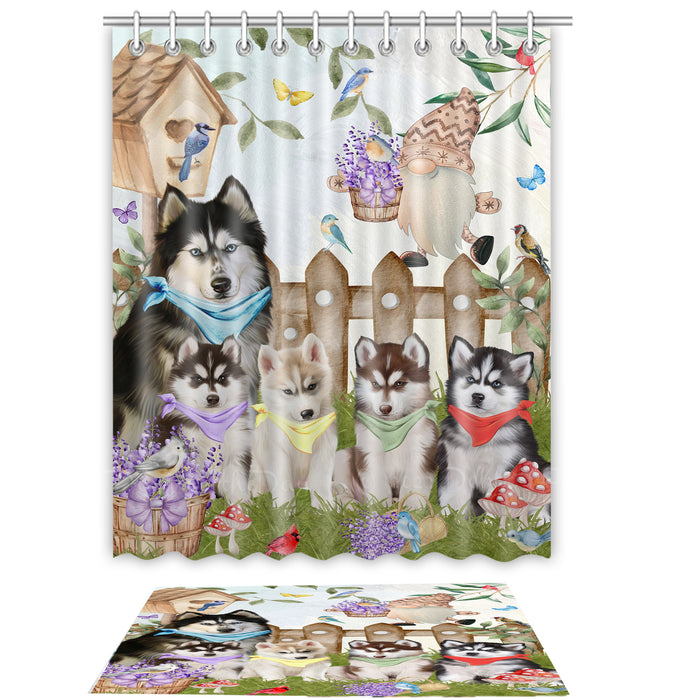 Siberian Husky Shower Curtain & Bath Mat Set: Explore a Variety of Designs, Custom, Personalized, Curtains with hooks and Rug Bathroom Decor, Gift for Dog and Pet Lovers