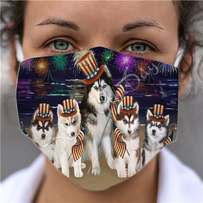 4th of July Independence Day Siberian Husky Dogs Face Mask FM49444