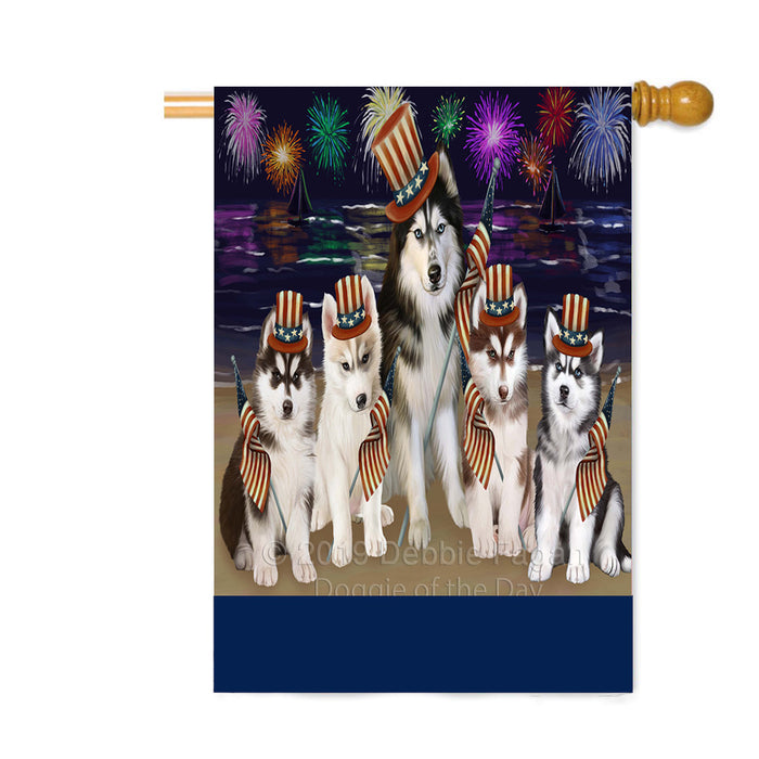 Personalized 4th of July Firework Siberian Husky Dogs Custom House Flag FLG-DOTD-A58159