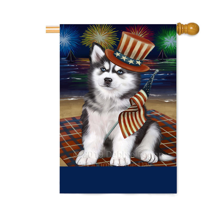 Personalized 4th of July Firework Siberian Husky Dog Custom House Flag FLG-DOTD-A58160