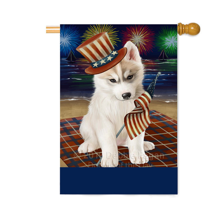 Personalized 4th of July Firework Siberian Husky Dog Custom House Flag FLG-DOTD-A58161
