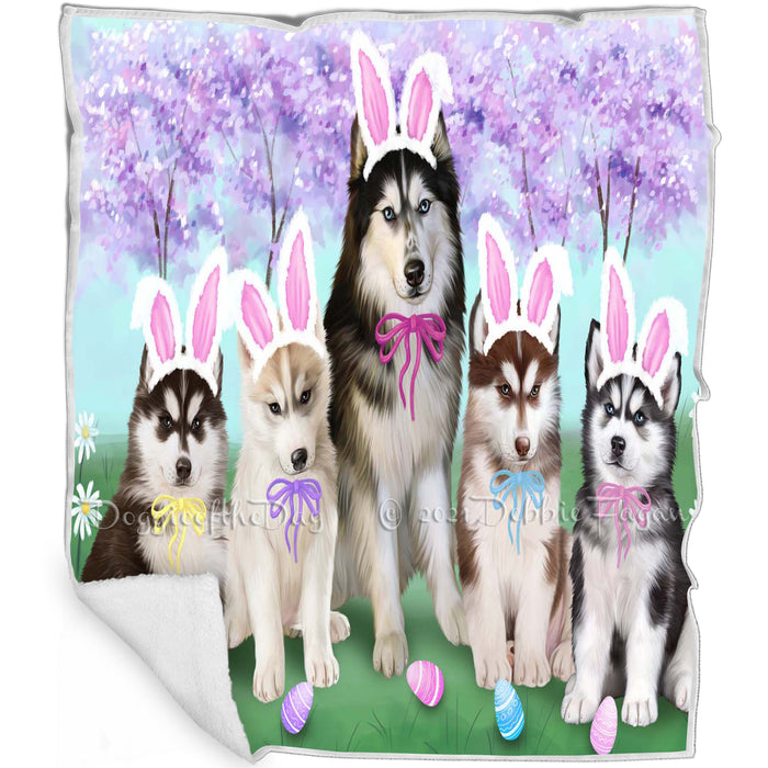 Siberian Huskies Dog Easter Holiday Blanket BLNKT60276
