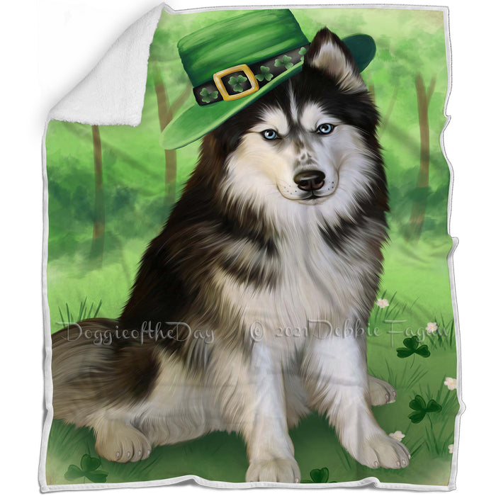 St. Patricks Day Irish Portrait Siberian Husky Dog Blanket BLNKT59151