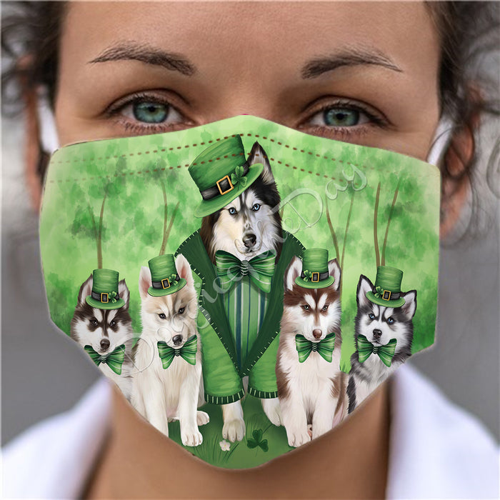 St. Patricks Day Irish Siberian Husky Dogs Face Mask FM50191