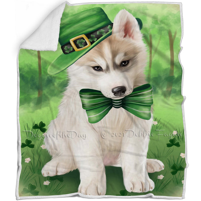 St. Patricks Day Irish Portrait Siberian Husky Dog Blanket BLNKT59169