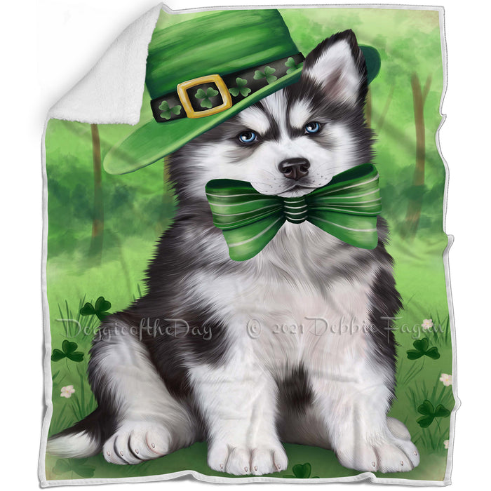 St. Patricks Day Irish Portrait Siberian Husky Dog Blanket BLNKT59178