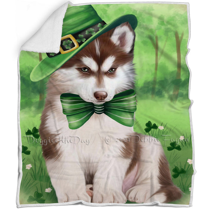 St. Patricks Day Irish Portrait Siberian Husky Dog Blanket BLNKT59187