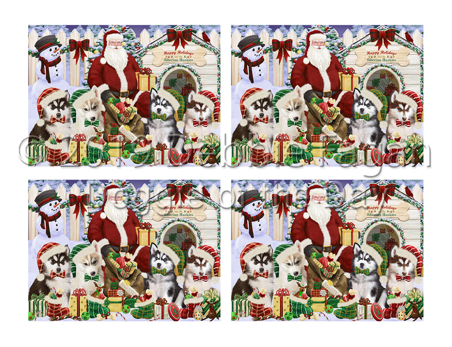 Happy Holidays Christmas Siberian Husky Dogs House Gathering Placemat