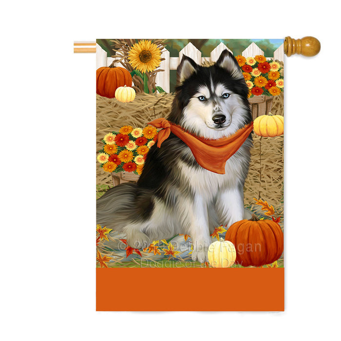 Personalized Fall Autumn Greeting Siberian Husky Dog with Pumpkins Custom House Flag FLG-DOTD-A62118