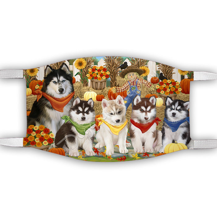 Fall Festive Harvest Time Gathering  Siberian Husky Dogs Face Mask FM48573