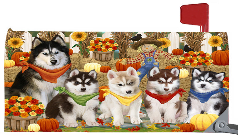 Fall Festive Harvest Time Gathering Siberian Husky Dogs 6.5 x 19 Inches Magnetic Mailbox Cover Post Box Cover Wraps Garden Yard Décor MBC49118