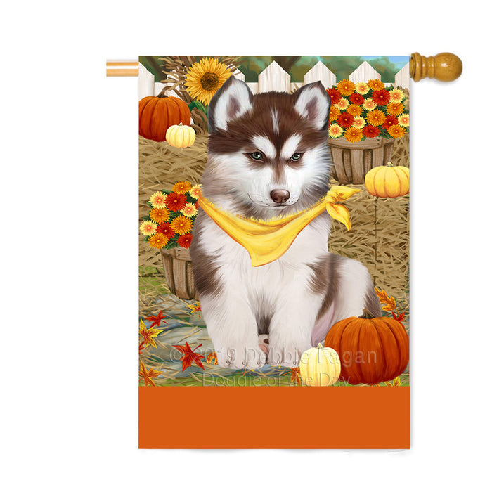 Personalized Fall Autumn Greeting Siberian Husky Dog with Pumpkins Custom House Flag FLG-DOTD-A62120